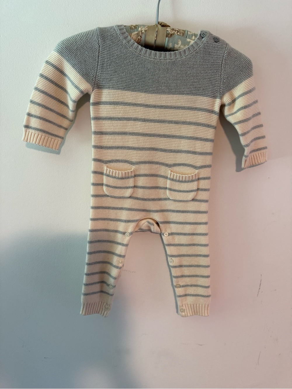 GAP Cream and Gray Striped Knit Baby One-Piece